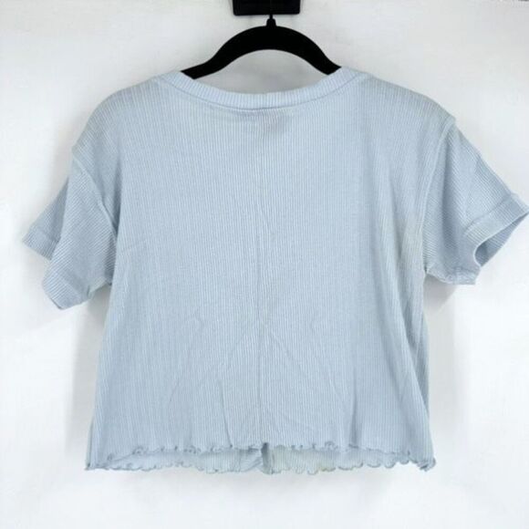 Y2K B. Moss Ribbed Henley Lettuce Trim Crop Shirt Pink & Blue Medium Baby Tee - Picture 8 of 16